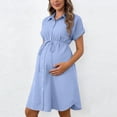 thumbnail image 1 of Danhjin Shirt Dress for Maternity Button Down Solid Color V Neck Short Sleeve Dress with Collar and Waistband Holiday Vacation Going Out Comfy Outfit Fashion Thin Dress, 1 of 7