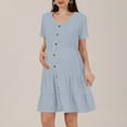 thumbnail image 1 of Danhjin Shirt Dress for Maternity Button Down Solid Color V Neck Short Sleeve Dress with Collar and Waistband Holiday Vacation Going Out Comfy Outfit Fashion Thin Dress, 1 of 8