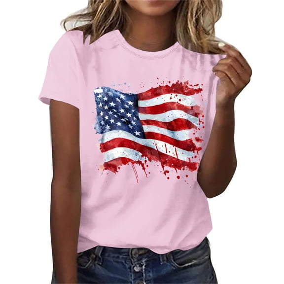 Danhjin Plus Size Americans Flag T Shirt Women 4th of July Shirts Raglan Short Sleeve Patriotic Tee Topss