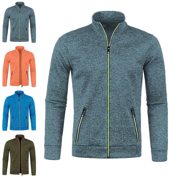 Danhjin Slim Jackets for Men Zip up Workout Sport Casual Solid Color Outwear Fall Winter Comfy Long Sleeve Coats