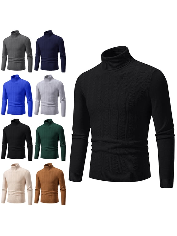Slim Sweater Tops for Men Turtleneck Solid Color Casaul Fall Winter Warm Pullover Shirts Long Sleeve Comfy Soft Loungewear Outdoor T Shirts Blouses