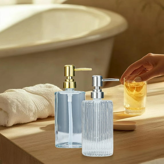 Danhjin Soap Dispenser, Glass Foaming Liquid Hand Soap Dispenser for Bathroom Kitchen, 420ml Operated Shampoo Conditioner Dispenser with Pump, Modern Countertop Decor