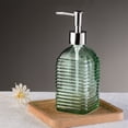 thumbnail image 1 of Danhjin Soap Dispenser, Horizontal Stripe Foaming Liquid Hand Soap Dispenser for Bathroom Kitchen, Colored Glass Operated Shampoo Conditioner Dispenser with Pump, Modern Countertop Decor, 7.48x2.76in, 1 of 5