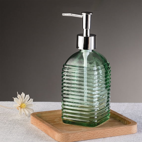 Danhjin Soap Dispenser, Horizontal Stripe Foaming Liquid Hand Soap Dispenser for Bathroom Kitchen, Colored Glass Operated Shampoo Conditioner Dispenser with Pump, Modern Countertop Decor, 7.48x2.76in