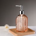 thumbnail image 1 of Danhjin Soap Dispenser, Horizontal Stripe Foaming Liquid Hand Soap Dispenser for Bathroom Kitchen, Colored Glass Operated Shampoo Conditioner Dispenser with Pump, Modern Countertop Decor, 7.48x2.76in, 1 of 6