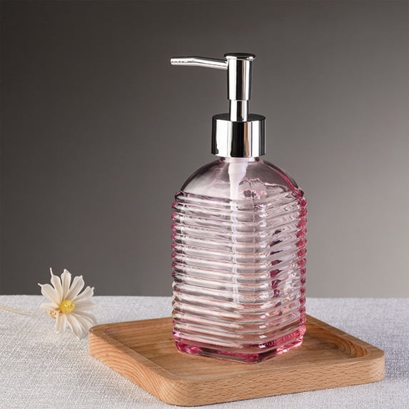 Danhjin Soap Dispenser, Horizontal Stripe Foaming Liquid Hand Soap Dispenser for Bathroom Kitchen, Colored Glass Operated Shampoo Conditioner Dispenser with Pump, Modern Countertop Decor, 7.48x2.76in