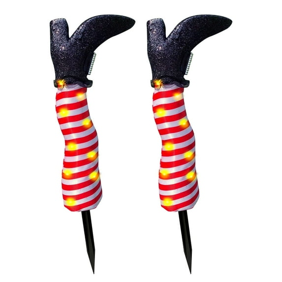 Danhjin Solar Lights Outdoor Waterproof Halloween Decor, Witch Legs Yard Stakes 2pcs Upside Down Garden Stakes for Outdoor Spooky Party Decoration with Solar Lights