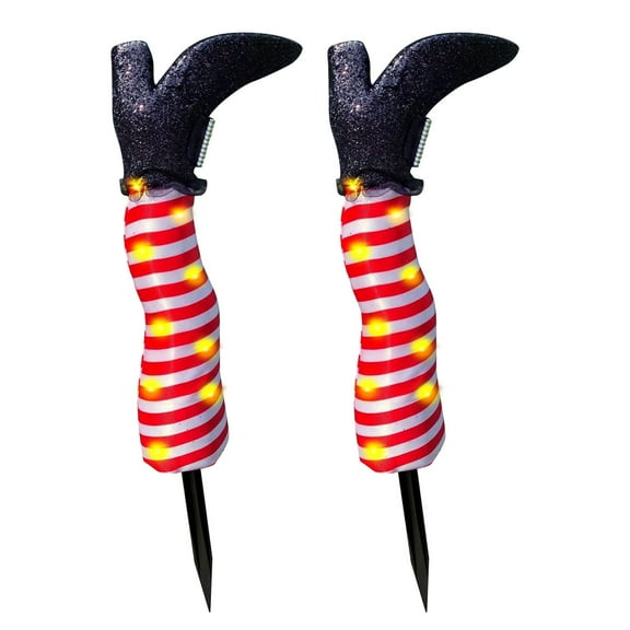 Danhjin Solar Lights Outdoor Waterproof Halloween Decor, Witch Legs Yard Stakes 2pcs Upside Down Garden Stakes for Outdoor Spooky Party Decoration with Solar Lights