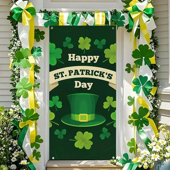 Danhjin St Patricks Day Door Cover Outdoor for Outdoor Decoration Irish Festival Decoration