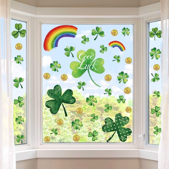 Danhjin St Patricks Day Window Clings Glass, Clover Print Reusable for Window Decoration