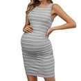 thumbnail image 1 of Danhjin Striped Dress for Maternity Crew Neck Short Sleeve Tank Dress Holiday Vacation Summer Spring Going Out Comfy Outfit Fashion Midi Dress, 1 of 5