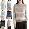 thumbnail image 1 of Danhjin Striped Sweater Tops for Women Fuzzy Long Sleeve Fall Winter Pullover Stretchy Shirts Fashion Comfy Soft Casual Cozy Loungewear Outdoor Knitwear Blouses, 1 of 7