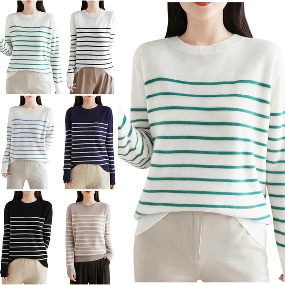 Danhjin Striped Sweater Tops for Women Fuzzy Long Sleeve Fall Winter Pullover Stretchy Shirts Fashion Comfy Soft Casual Cozy Loungewear Outdoor Knitwear Blouses
