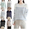 thumbnail image 1 of Danhjin Striped Sweater Tops for Women Fuzzy Long Sleeve Fall Winter Pullover Stretchy Shirts Fashion Comfy Soft Casual Cozy Loungewear Outdoor Knitwear Blouses, 1 of 7