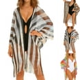 thumbnail image 1 of Danhjin Striped Swimsuit Coverups for Women Long Sleeve Cardigan with Tassel Lightweight Summer Beachwear Bathing Swiming Swimwear Bikini Casual Cover up, 1 of 5