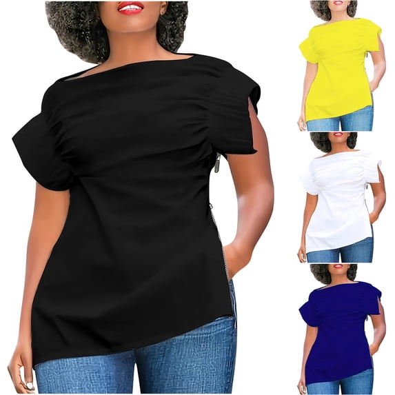 Danhjin Summer Casual T Shirts For Womens Trendy Loose Tops Soild Color Fitted Stretchy Tops Crew Neck Short Sleeve Shirts Basic Workout Clothes Spring Fashion Outfits