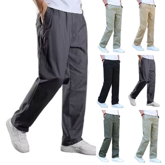 Danhjin Summerl Casual Pants For Men Loose Lightweight Straight-Leg Trousers With Elastic Drawstring Waist With Pockets For Daily Wear