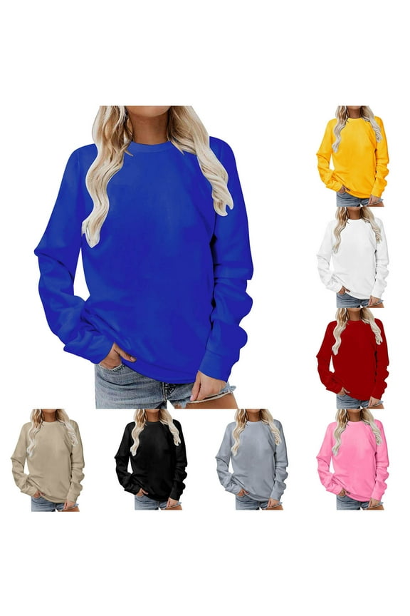 Sweatshirt for Women Long Sleeve Cre W Neck Tops Solid Color Causal Loose Fall Winter Warm Pullover Tunic Blouses