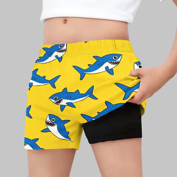 Danhjin Swim Trunks for Kids Boys Teens Summer Graphic Springs Elastic Waist Beach Shorts with Compressions Liner Lightweight Fashion Swimming Surfing Print Shorts Outfit, for 5 to 15