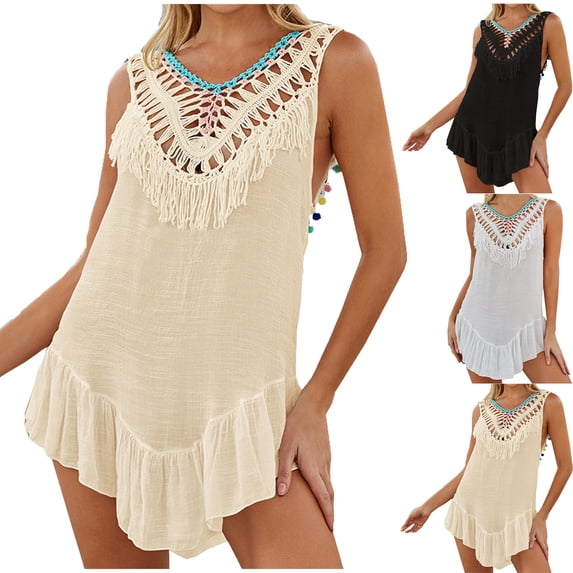 Danhjin Swimsuit Coverups for Women Backless Dress Sleeveless Hollow out Casual Beachwear Lightweitght Summer Bikinis Beach Sun Bathing Swiming Vacation Cover up