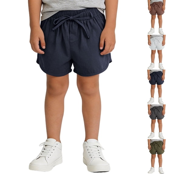 Danhjin Toddler Boy Cottons Shorts Boys Solid Color Comfyable Loose Shorts Elastic Waist Drawstring Wide Leg Casual For Summer With Pockets