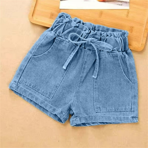 Danhjin Toddler Girl's Jean Shorts Summer Korean Ripped Denim Shorts Solid Color Trendy Versatile Shorts with Pocket