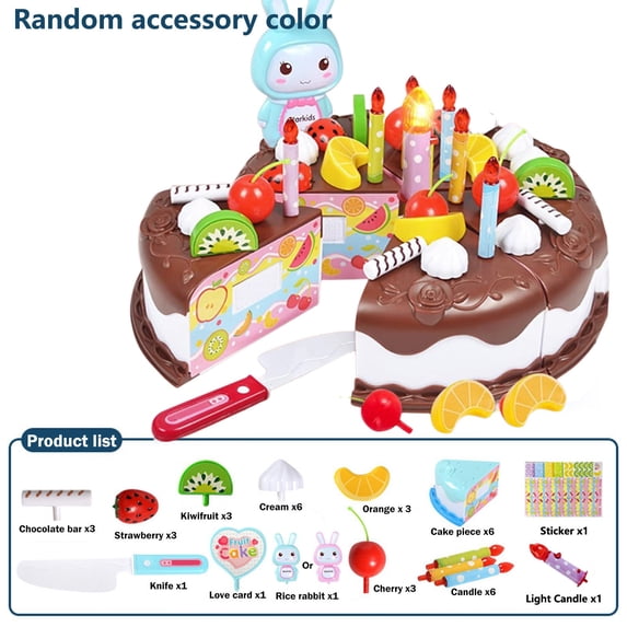 Danhjin Toy Kitchen Sets for Kids, 38Pc Pretend Birthday Cake Set with Candles, Cutting Toy Gift