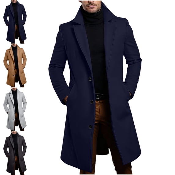 Danhjin Trench Coats for Men Long Open Front Lapel Long Jackets Long Sleeve Fall Winter Overcoats Business Casual Going out Fashion Outwear