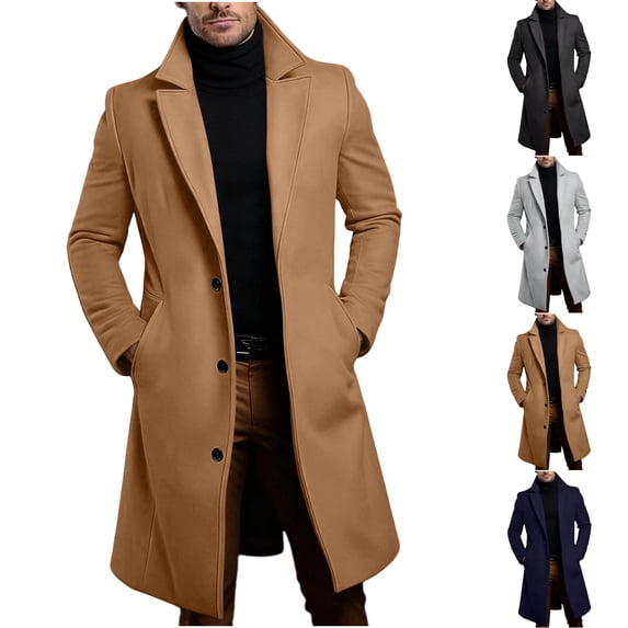Danhjin Trench Coats for Men Long Open Front Lapel Long Jackets Long Sleeve Fall Winter Overcoats Business Casual Going out Fashion Outwear