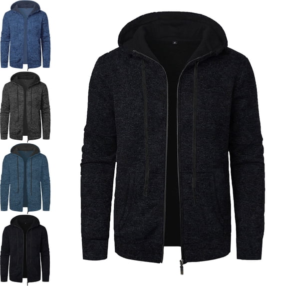 Danhjin Trendy Zipper Hoodies for Men Long Sleeve Fall Winter Jacket Solid Color Sweatshirts Casual Comfy Soft Loose Outwear Coat