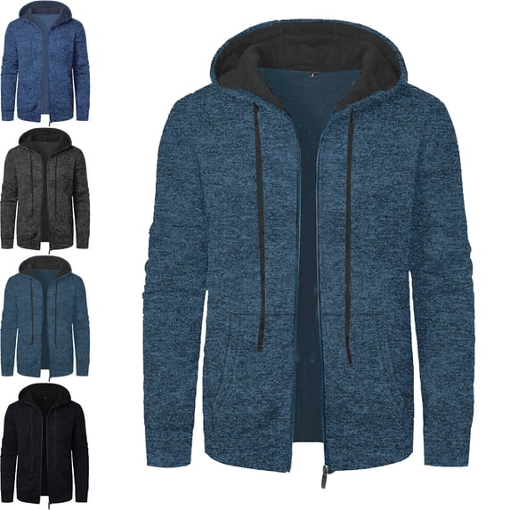 Danhjin Trendy Zipper Hoodies for Men Long Sleeve Fall Winter Jacket Solid Color Sweatshirts Casual Comfy Soft Loose Outwear Coat