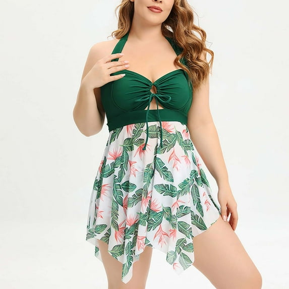 Danhjin Two Piece Tankinis Swimsuits for Women Tummys Control Bathing Suits High Neck Tankinis Tops with Bikini Bottom