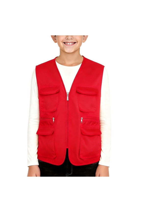 Unisex Kids Volunteer Activity Vest Zip up Waistcoat Boys Girls Travel Hiking Camping Outdoor Activity Sleeveless Jacket for Boys and Girls, 5 to 13T
