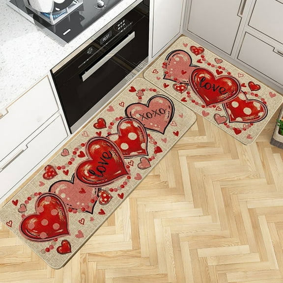Danhjin Valentine's Day Kitchen Mats 2PC Set for Floor Carpet Door Mat Home Bedroom Bathroom Protection