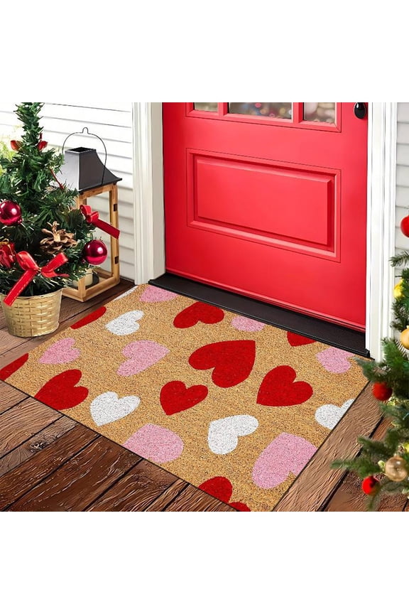 Valentines Door Mat Heart Sweet Rug for Indoor Outdoor Entrance and Front Porch, Welcome Doormat Decor for Home