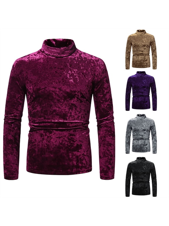 Velvet Shirts for Men Long Sleeve Vintage Casual Fall Winter Pullover Turtleneck Fashion Tops Comfy Loungewear Outdoor Tees Shirts
