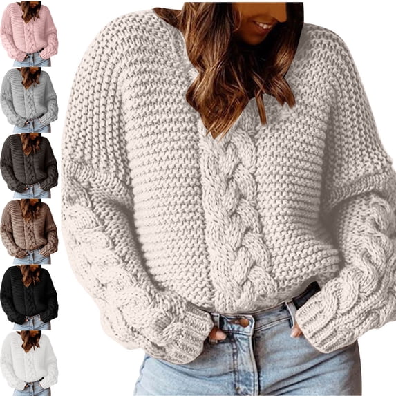 Danhjin Warm Sweater Tops for Women Thicken Crew Neck Long Sleeve Fall Winter Pullover Stretchy Solid Shirts Fashion Comfy Soft Cozy Loungewear Outdoor Knitwear Blouses