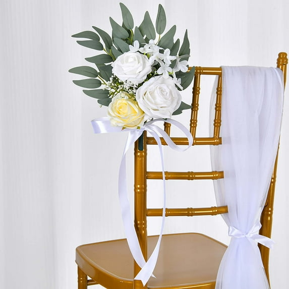 Danhjin Wedding Chair Decorations, Lings Moments Satin Flowers for Aisle Ceremony Decor, Elegant Chair Decor for Wedding Reception, Chair Back Flowers for Indoor Outdoor Wedding Decorations