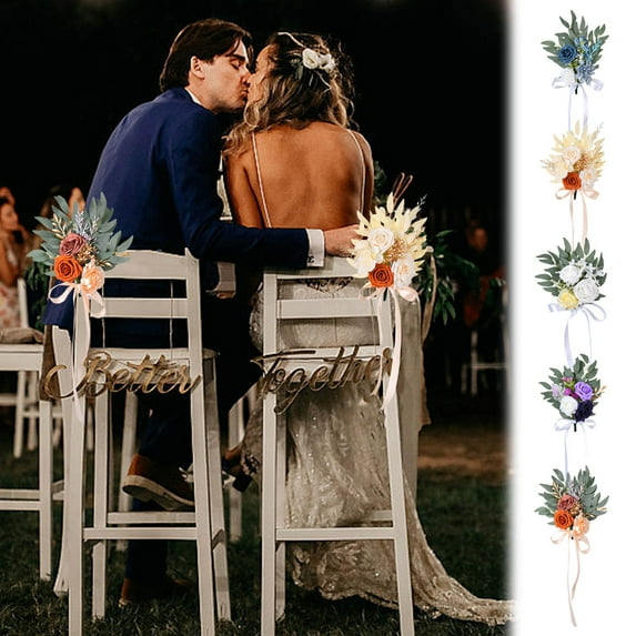 Danhjin Wedding Chair Decorations, Lings Moments Satin Flowers for Aisle Ceremony Decor, Elegant Chair Decor for Wedding Reception, Chair Back Flowers for Indoor Outdoor Wedding Decorations
