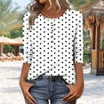 thumbnail image 1 of Danhjin White Loose Short Sleeve Polka dots T-Shirt For Womens Spring Summer Everyday Wear Button Down Round Neck Casual Tee Vacation Outfits Fashion Tee Flowy Soft Basic Tees, 1 of 7