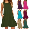 thumbnail image 1 of Wine Women's Summer Dresses Casual Loose Sleeve Less Cre W Neck Sundress Ruffle He M Tank Dress Beach Dress with Pockets, 1 of 5