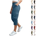 thumbnail image 1 of Danhjin Women Cargo Capri Pants Summer Casual Elastic High Waist Plus Size Pants with Multi Pockets Holiday Vacation Going out Hiking Camping Outfits, Available in S to 5XL, 1 of 8