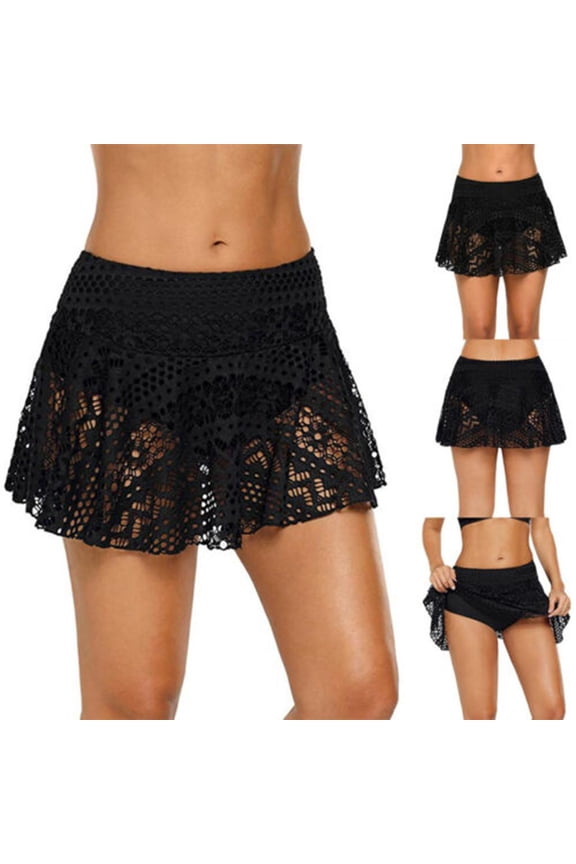 Danhjin Women Lace Crochet Swim Skirt Bikini Bottom Swimsuit Board Shorts Skort Swimdress on