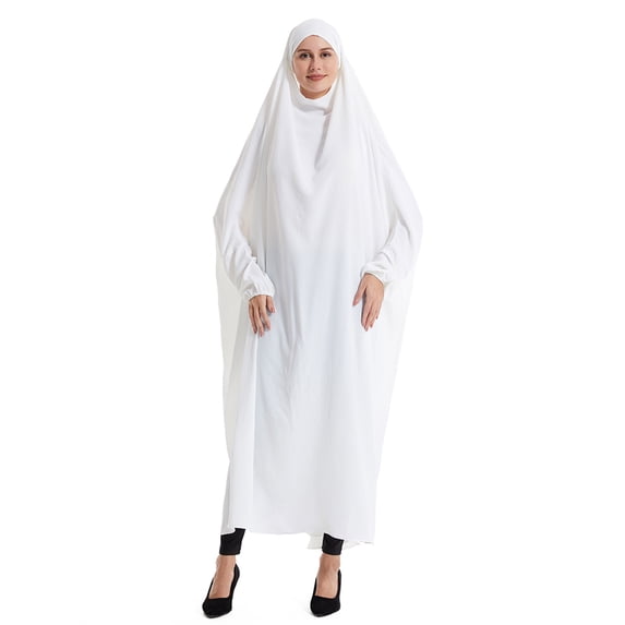 Danhjin White Women Muslim Full Cover Long Dress - Loose Hooded Dress over garments women muslim set