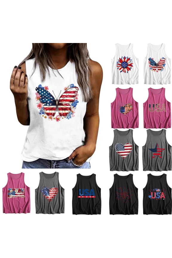 Women Tank Top 4th of July Independence Day's Patriotic Print Sleeveless Tops Summer Casual Going out Party Holiday Graphic Tee