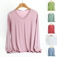 thumbnail image 1 of Danhjin Women's Basic Shirts V Neck Long Sleeve Fall Summer Spring Solid Color Pullover Tops Undershirts Casual Thin Breathable Comfy Fashion Tees Blouses, 1 of 6