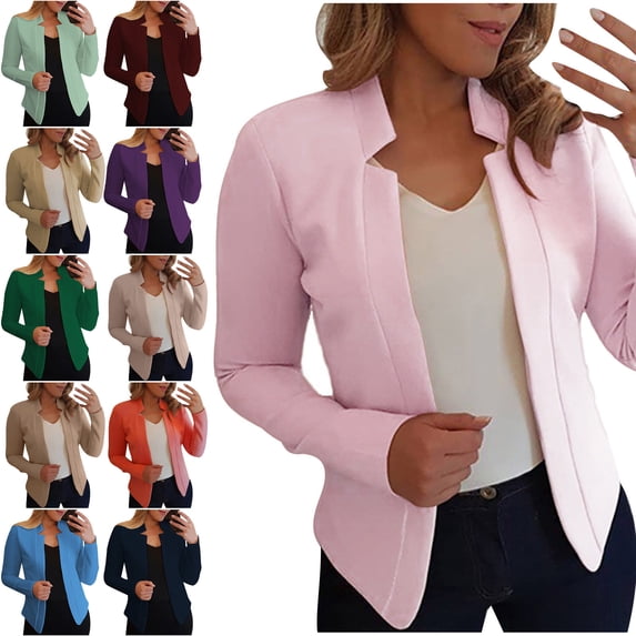 Danhjin Women's Blazer Cardigan Business Caual Open Front Long Sleeve Solid Color Office Work Suit Jackets