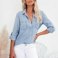 thumbnail image 1 of Danhjin Women's Button Down Denim Shirt Collared Casual Long Sleeve Shirts Tops on Clearance, 1 of 6