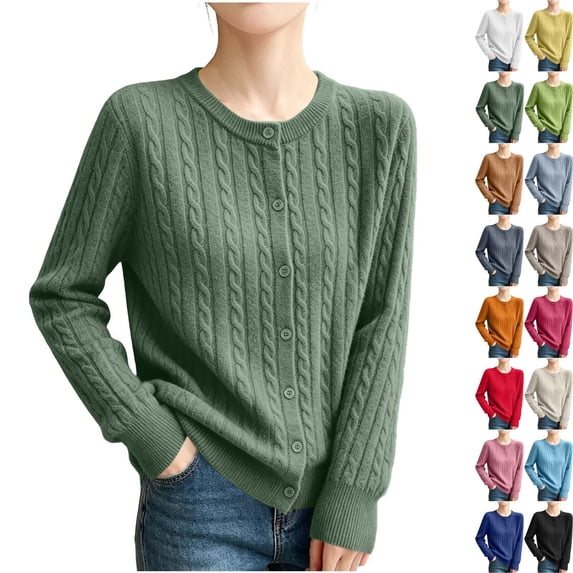 Danhjin Women's Button Down Sweaters Cardigan Shirts Long Sleeve Casual Tops Fall Winter Fashion Crew Neck Comfy Soft Loungewear Outdoor Knitwear Blouses
