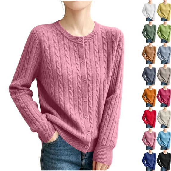 Danhjin Women's Button Down Sweaters Cardigan Shirts Long Sleeve Casual Tops Fall Winter Fashion Crew Neck Comfy Soft Loungewear Outdoor Knitwear Blouses